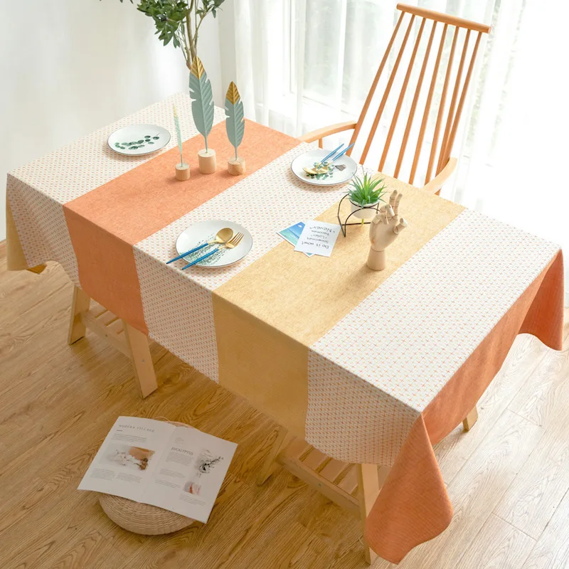Скатерть DUNXDECO хлопковая скатерть для стола ткань Современная СИМПЛ свежая белая оранжевая желтая
