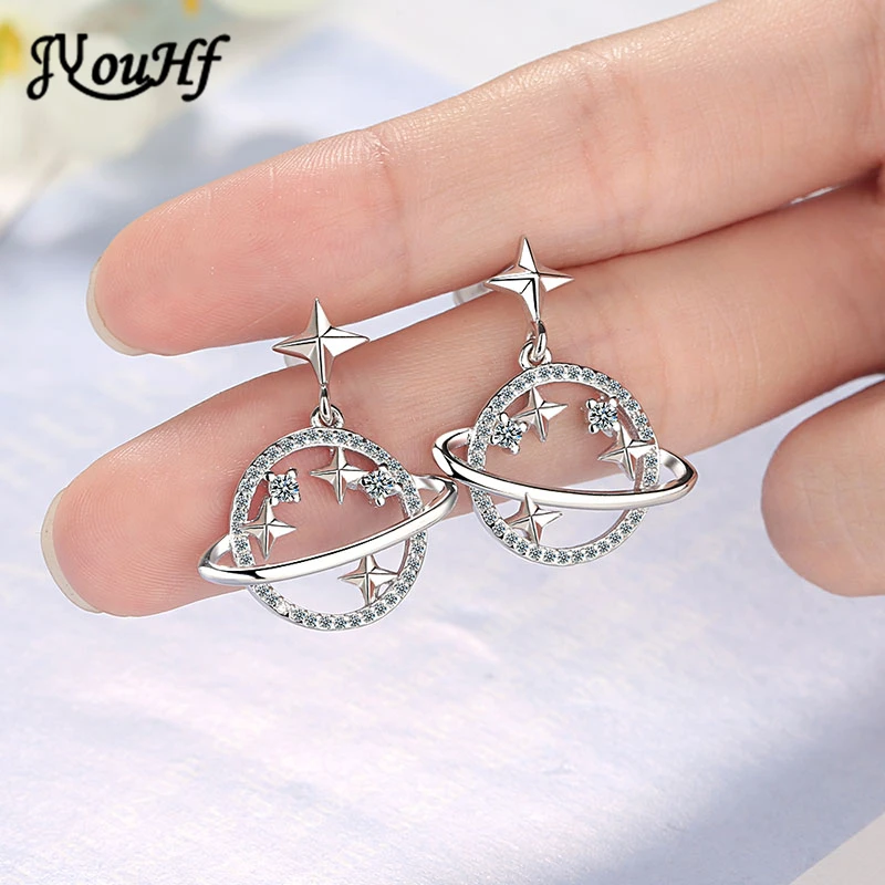 

JYouHF Trendy Crystal Star Stud Earrings for Women Cute Simple Glittering Universal Planet Round Earings Fashion Jewelry 2020