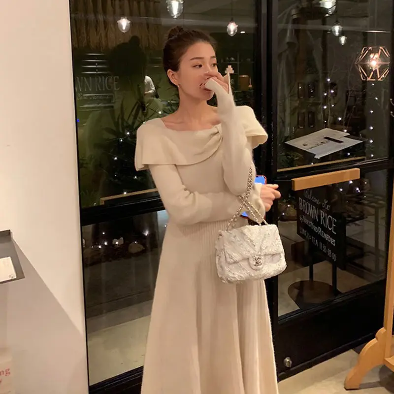 Платье-Свитер женское трикотажное с длинным рукавом Осень-зима 2021 - купить по