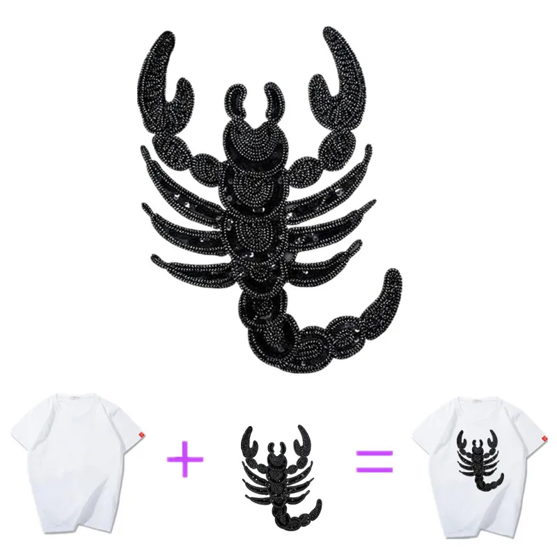 Женская футболка с блестками черные нашивки в виде скорпиона 32 см для одежды