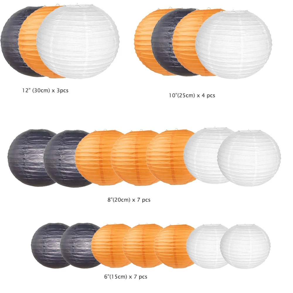 20 pcs 6"-12" Paper Lantern Chinese Ball Assorted Sizes Color White Orange Black lampion for Wedding Halloween Hanging Decor | Дом и