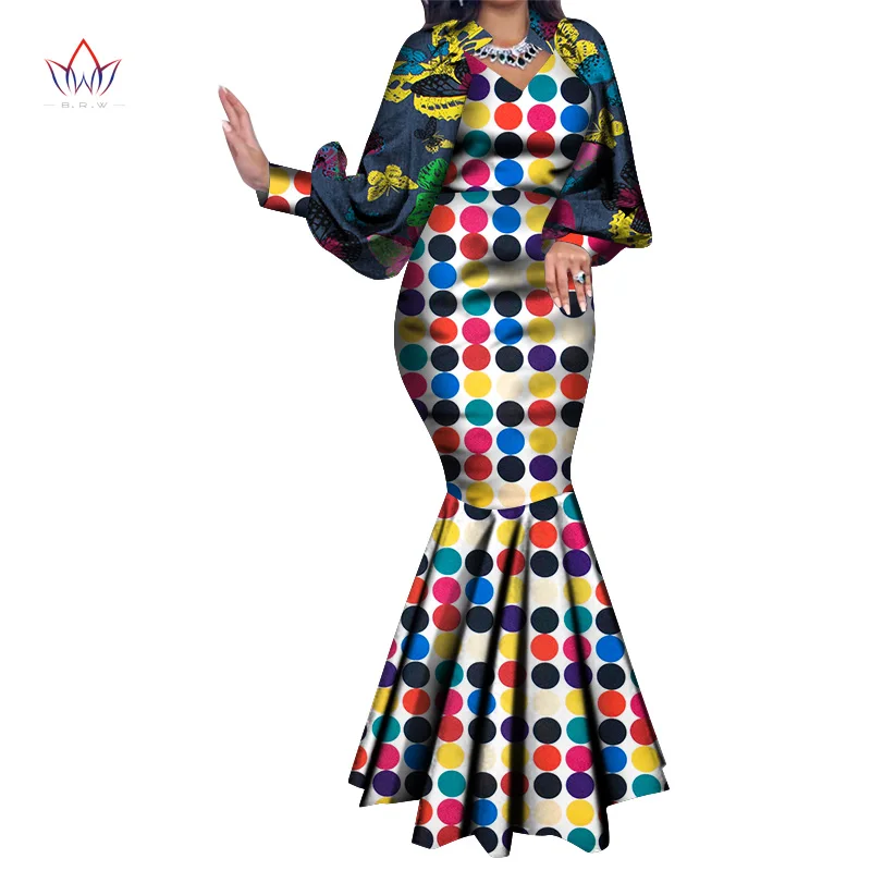 African Dresses for Women Puff Sleeve Vintage Maxi Dress Swing Ankara Fabric Floral Print Party Gowns African Traditional WY8728