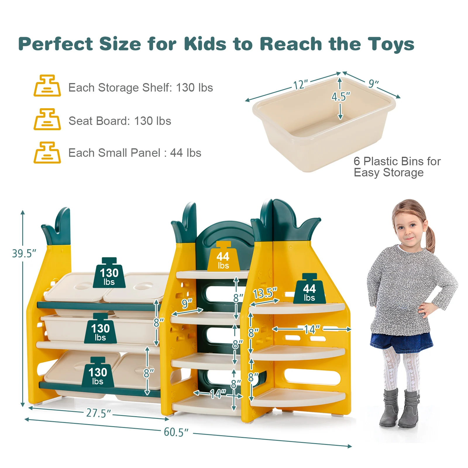 

Honeyjoy 3-in-1 Kids Toy Storage Organizer Bookshelf Corner Rack w/ Plastic Bins TP10004