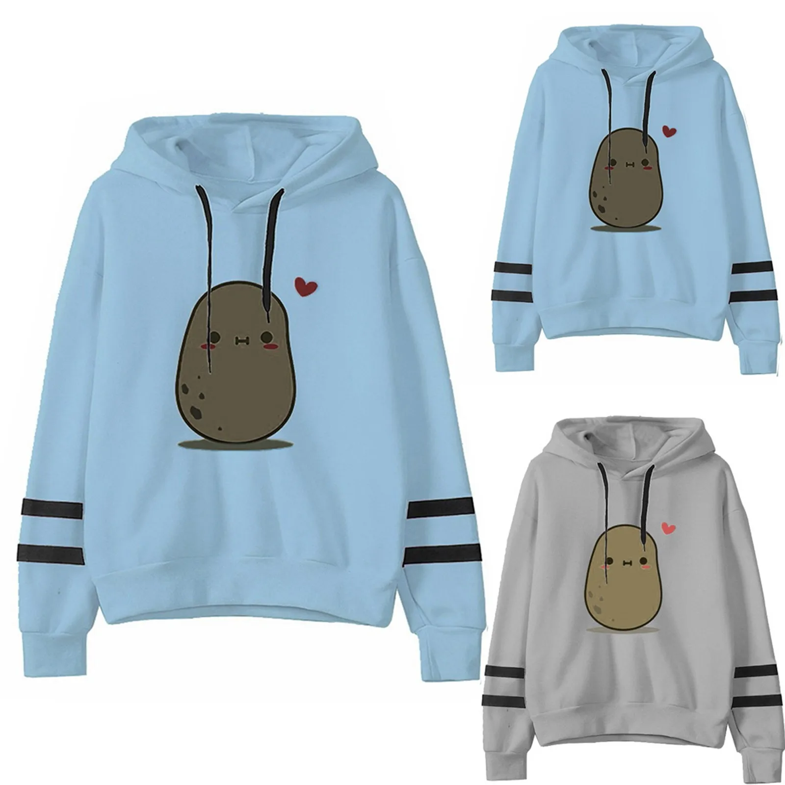 Fashion Women Hoodie Casual Loose Long Sleeve Striped Potato Print Sweatshirt Tops Streetwear Women Oversized Hoodies Sudaderas