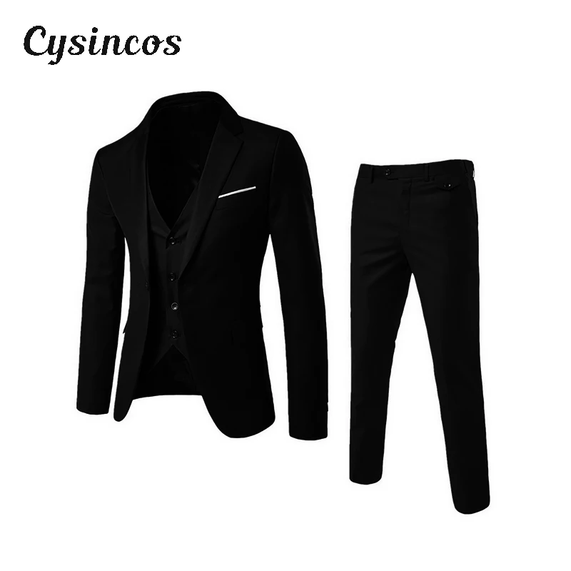 Мужские костюмы CYSINCOS приталенный деловой жилет костюм жениха изысканные
