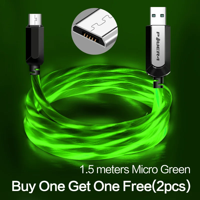 Micro-Green-1.5m-2pc Power4 два пакета Micro USB шнур 3,0 для Android телефонов зарядное устройство Реверсивный Micro светодиодный кабель USB для samsung быстрой зарядки Microusb - Цвет: Micro-Green-1.5m-2pc