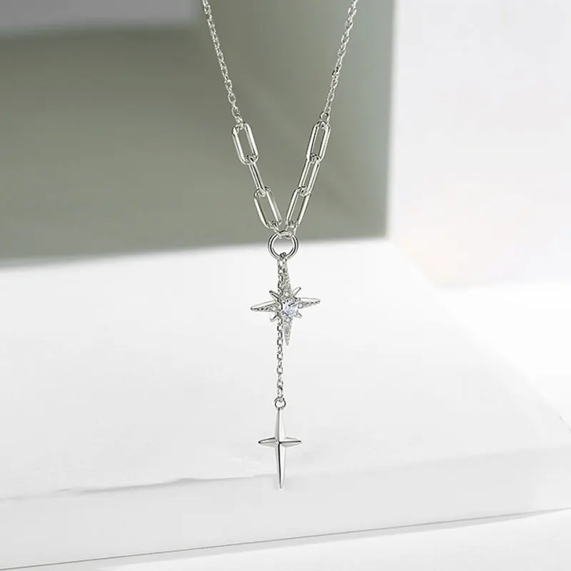 

925 Sterling Silver Stars Pandent Choker Necklace for Women Charm Jewelry Clavicle Chain Necklace Classic Party Jewelry