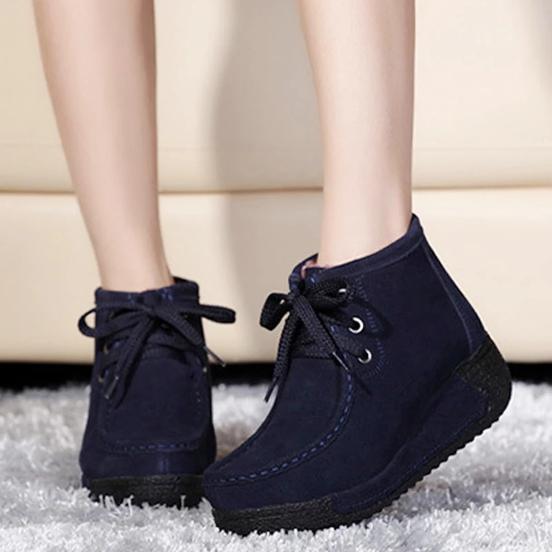 

Women Platform Sneaker Shoes Plus Velvet Winter Women's Lace Up Cotton Snow Boots Chunky High Heel Booties for Women
