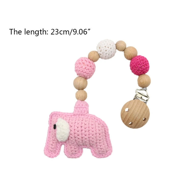 

1PC Cute Cartoon Elephants Pendant Pacifier Chain Clip Wood Beads Knitting Wool Animals Teething Toy DIY Dummy Nipple Holder