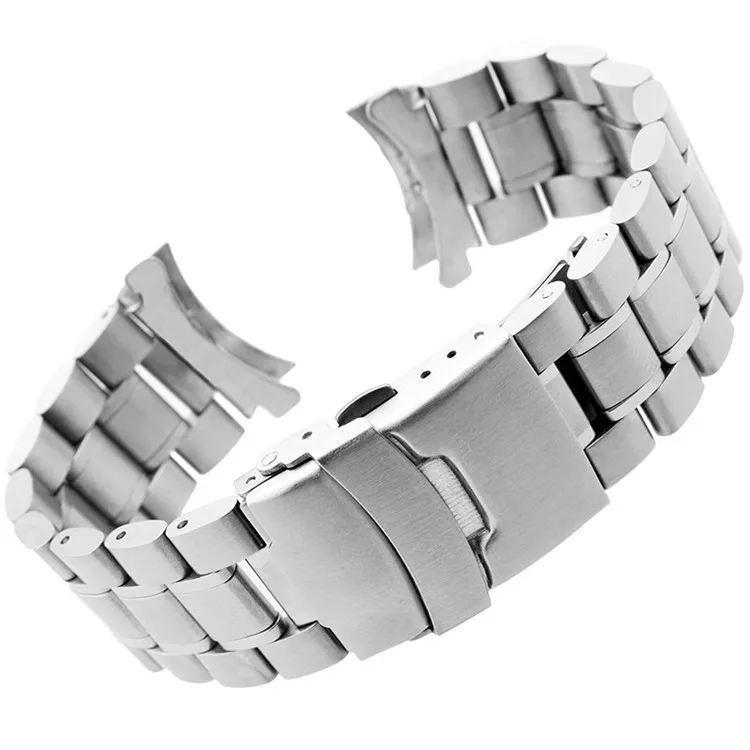 Stainless Steel Watch Band 18mm 20mm 22mm 24mm Strap Wristband Curved End Watch Strap Double Lock Buckle Replacement Wrist Belt