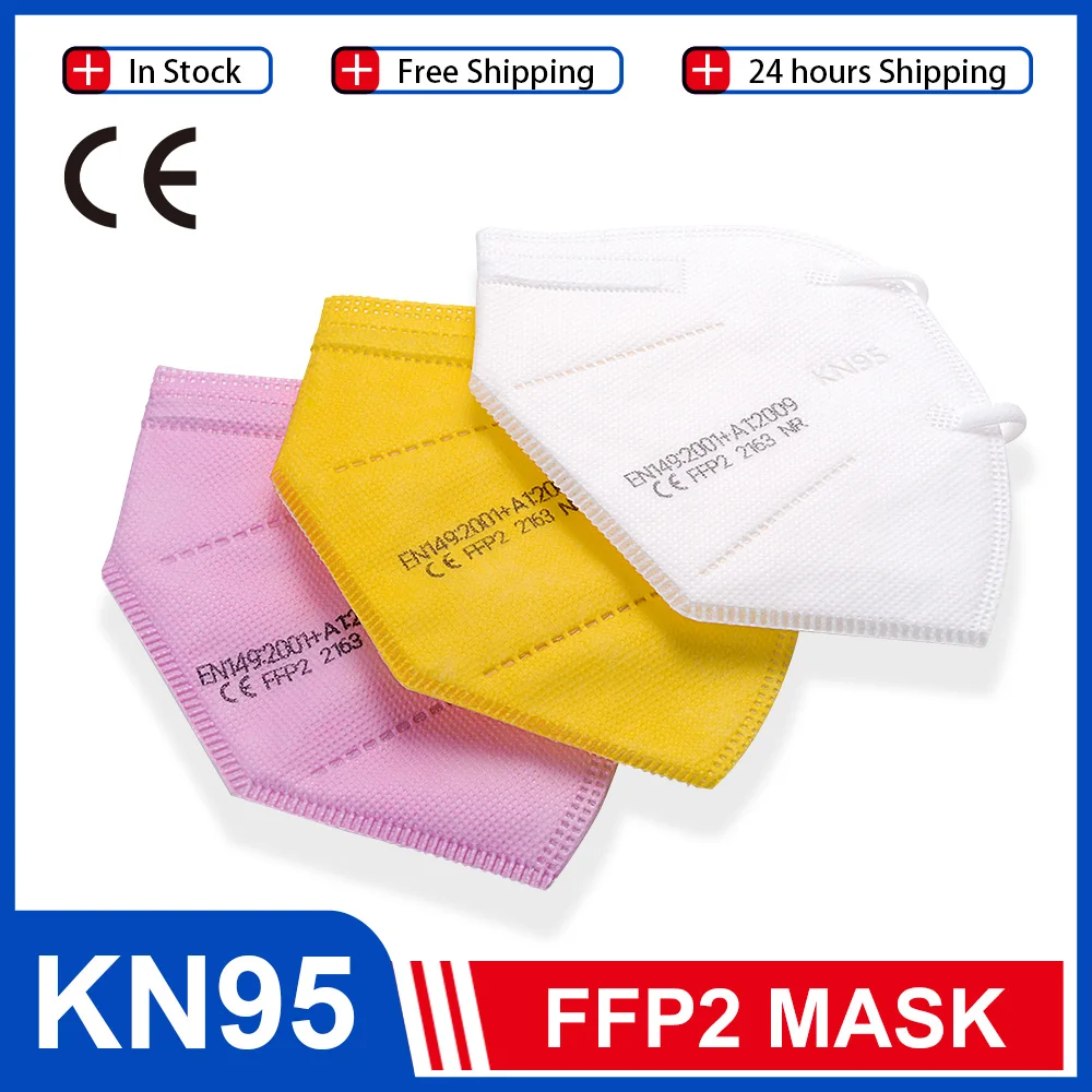 

50pcs FFP2 CE KN95 Face Mask 5 Layers Anti-Fog Personal Protection 95% Filtration PM2.5 Filter Adaptable Respirator Mascarillas