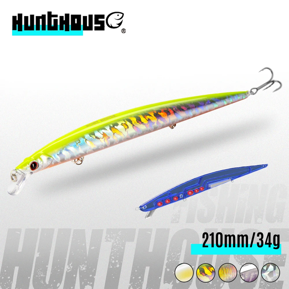 Hunthouse-señuelo de pesca duro de fundición larga, cebo flotante, cuerpo de acero inoxidable, núcleo duro, 210mm/34 curricán