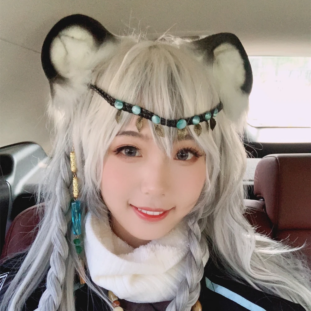 

New Arknights Cosplay Costume Accessories Gray Pramanix Ears Hairpin Headwear Hairhoop For Christmas Halloween