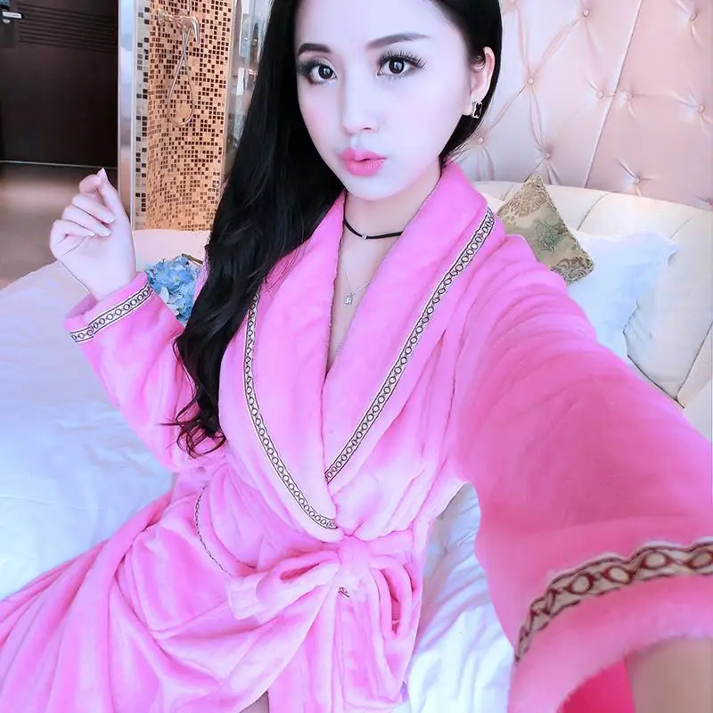 Flannel Robe5 Зимнее Фланелевое женское кимоно халат толстый коралловый флис свадебное платье GownSexy пижамы цветок интимное белье - Цвет: Flannel Robe5