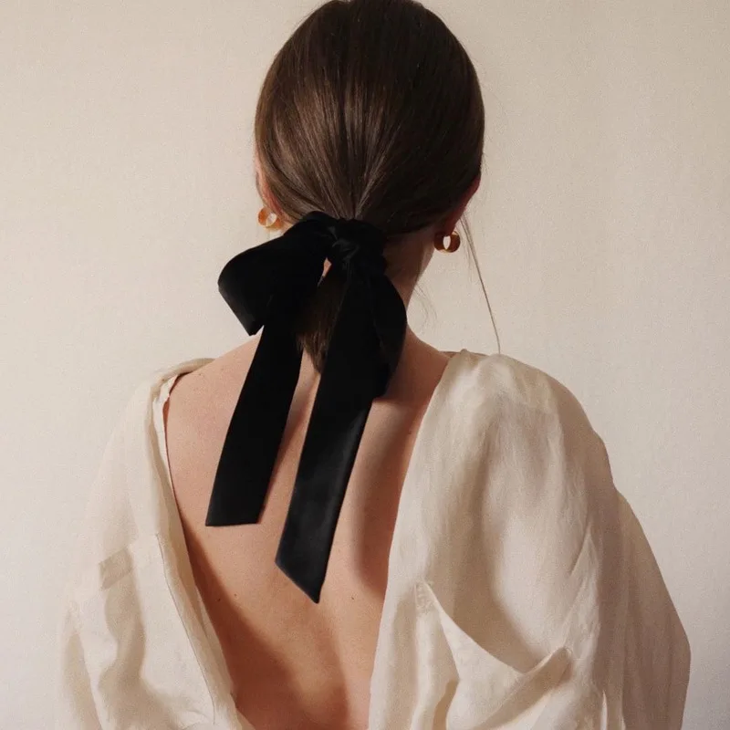 

French Girl Velvet Rope Streamer Bow Scrunchies Hair Ring Autumn And Winter Korean Retro High Elasticity Tie Hair Band Headdress