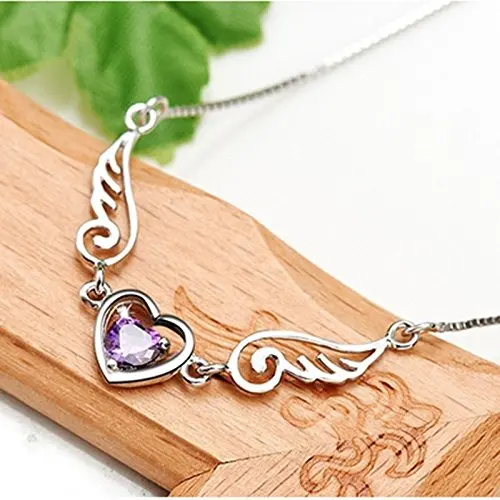 Dream Angels Wings Love Heart ожерелье женский подарок на день рождения 2 цвета 925 Серебряное ожерелье фиолетовый