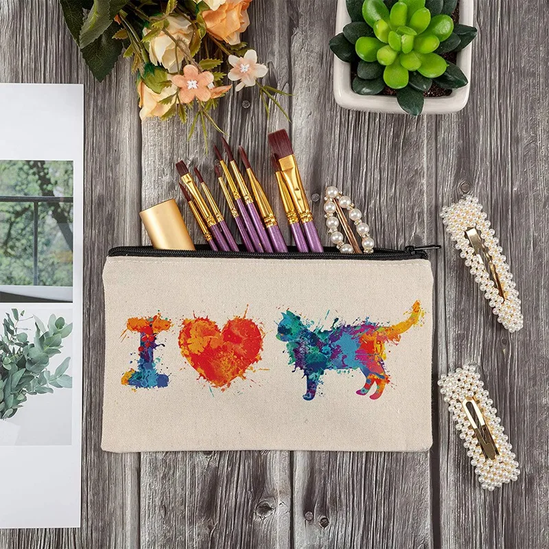

10Pcs Canvas Makeup Bags Canvas Zipper Pouch Bags Pencil Case Blank DIY Craft Bags Cosmetic Pouch for Travel DIY Craft