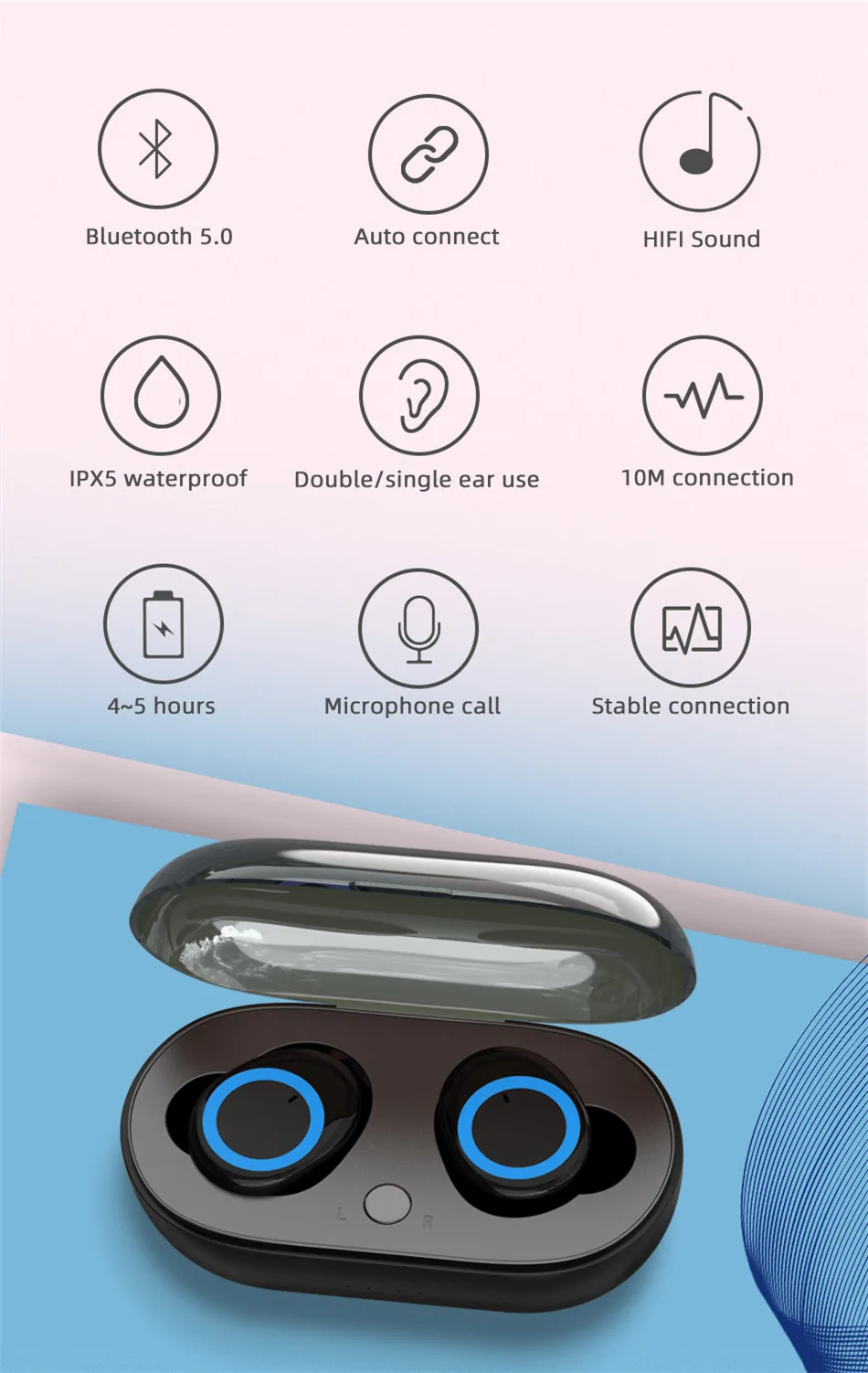 TWS 5,0 Bluetooth наушники 3D стерео беспроводные наушники HiFi Звук без задержки с микрофоном и зарядной коробкой для всех телефонов