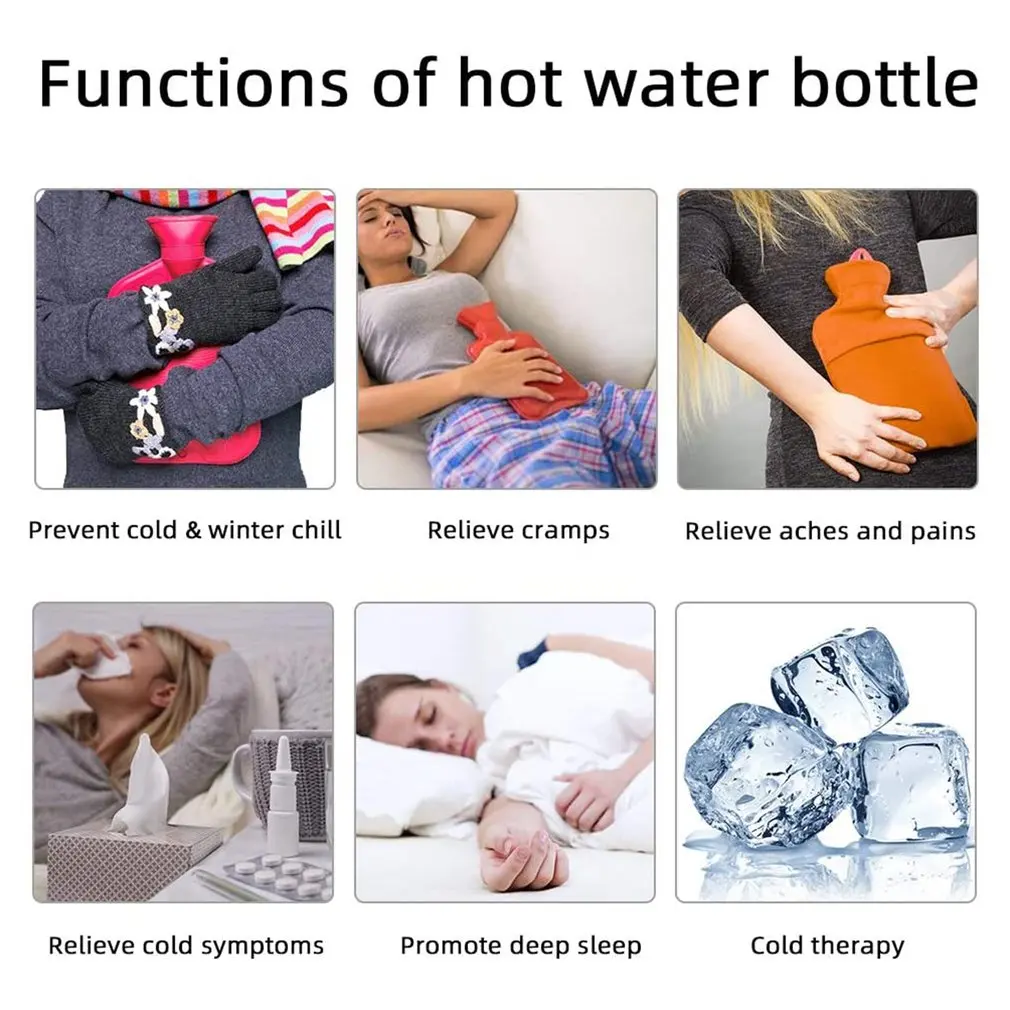 

Rubber Hot Water Bottle Knitted 2000ml Winter Hand Warmer Neck Pain Relieving Hand Feet Warming Menstrual Cramps