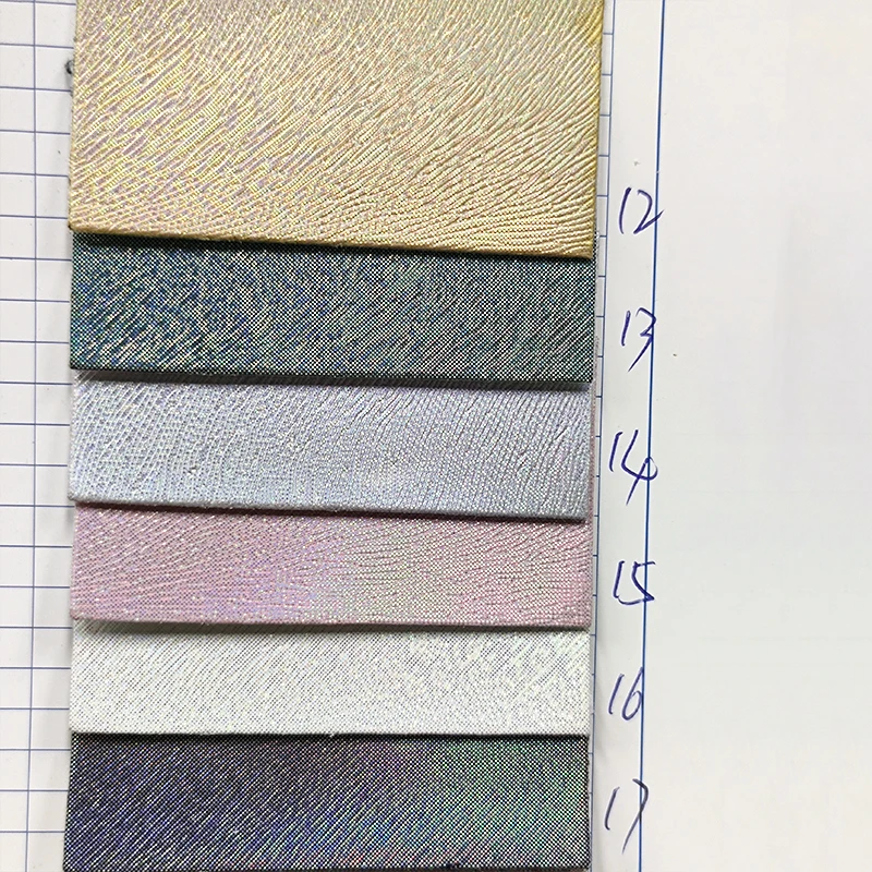 

XHT-43807 Holographic Mice Skin Embossed PU Soft Thin Fabric Faux Leather Velvet Backing for Making Bag Shoe Trousers