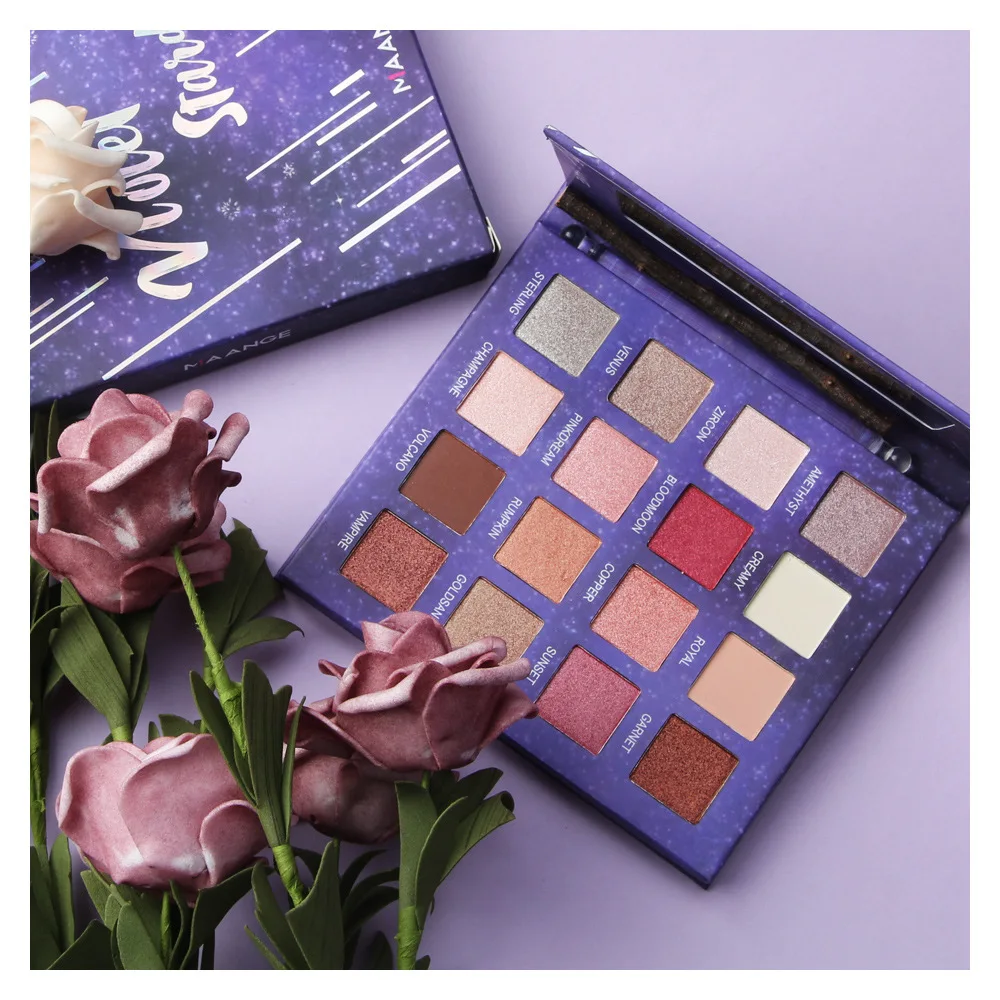 

Палетка стойких теней для век MAANGE, 16 цветов, матовые, Шелковый пигмент перламутровые, золотисто-фиолетовые