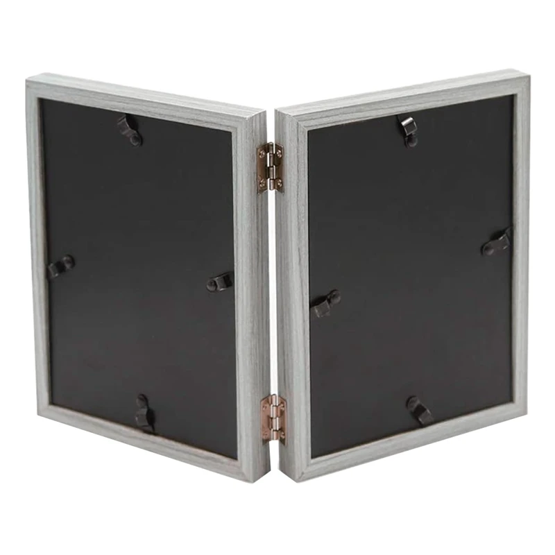 Двойная фоторамка 5X7in деревенская серая Деревянная откидная на петлях свадебные