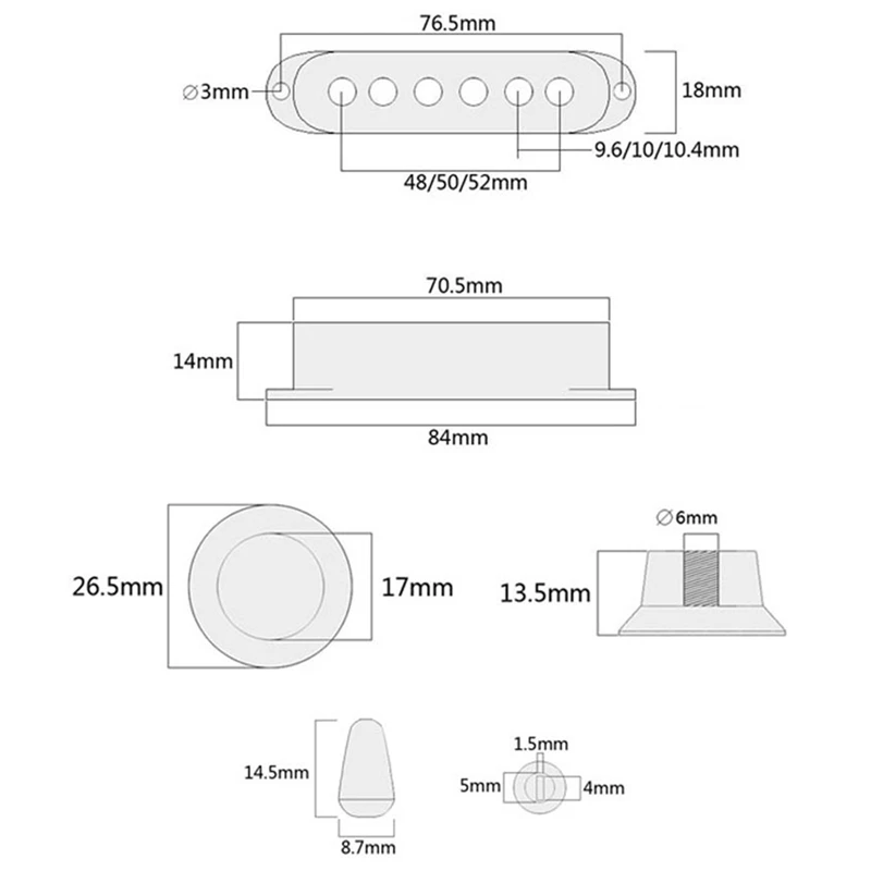 

Guitar 3 Single Coil Pickup Cover 2 Tone Knobs 1 Volume Knobs Switch Tip,Black