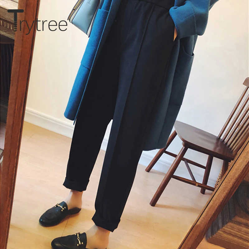 Trytree 2019 осень зима женские повседневные брюки модные однотонные 3 цвета с