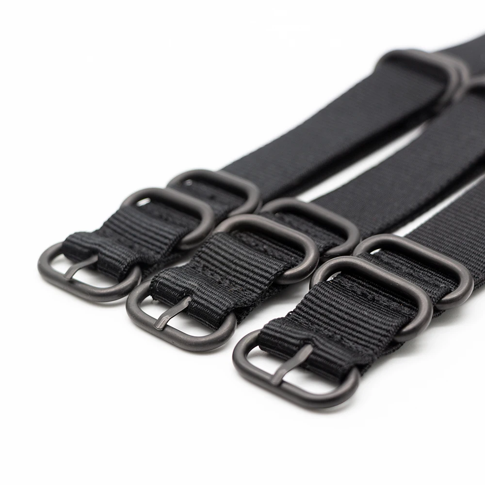 

5PCS/Lot Black Nylon Strap 18MM 20MM 22MM Watch Acciessces Sport Watch Wristband with 3MM Thick Heavy Ring Buckle