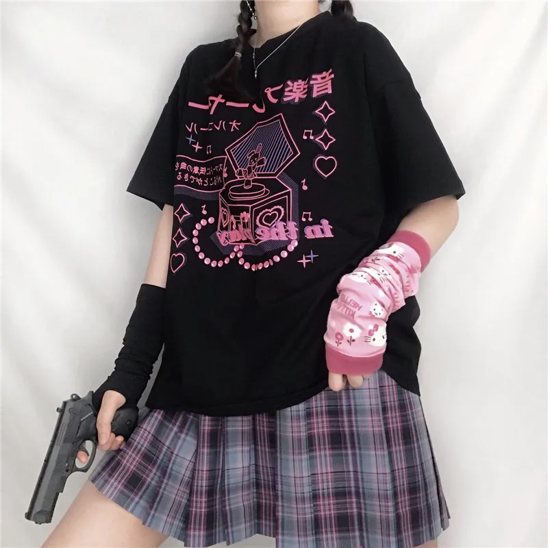 Женская футболка в стиле Харадзюку свободная Готическая панк уличная одежда на