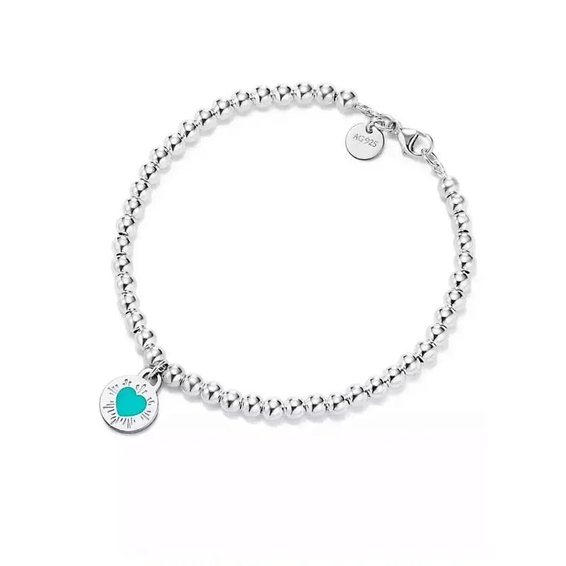

Original heart-shaped sterling silver bracelet, 925 sterling silver, classic enamel, 4m, women's bracelet, wedding jewelry, Part