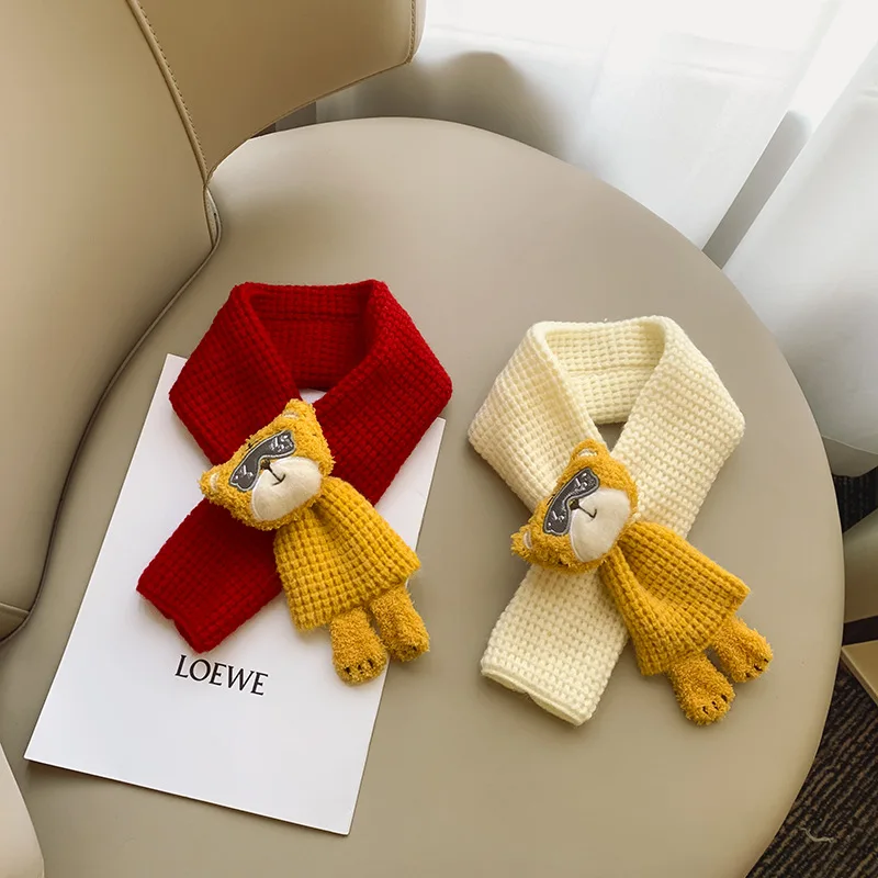 

Children's Scarf Winter Kids Scarves Boys Girls Baby Children Snood Cartoon Tigher Lovely Neckerchief Neck Warm Solid Bicolor