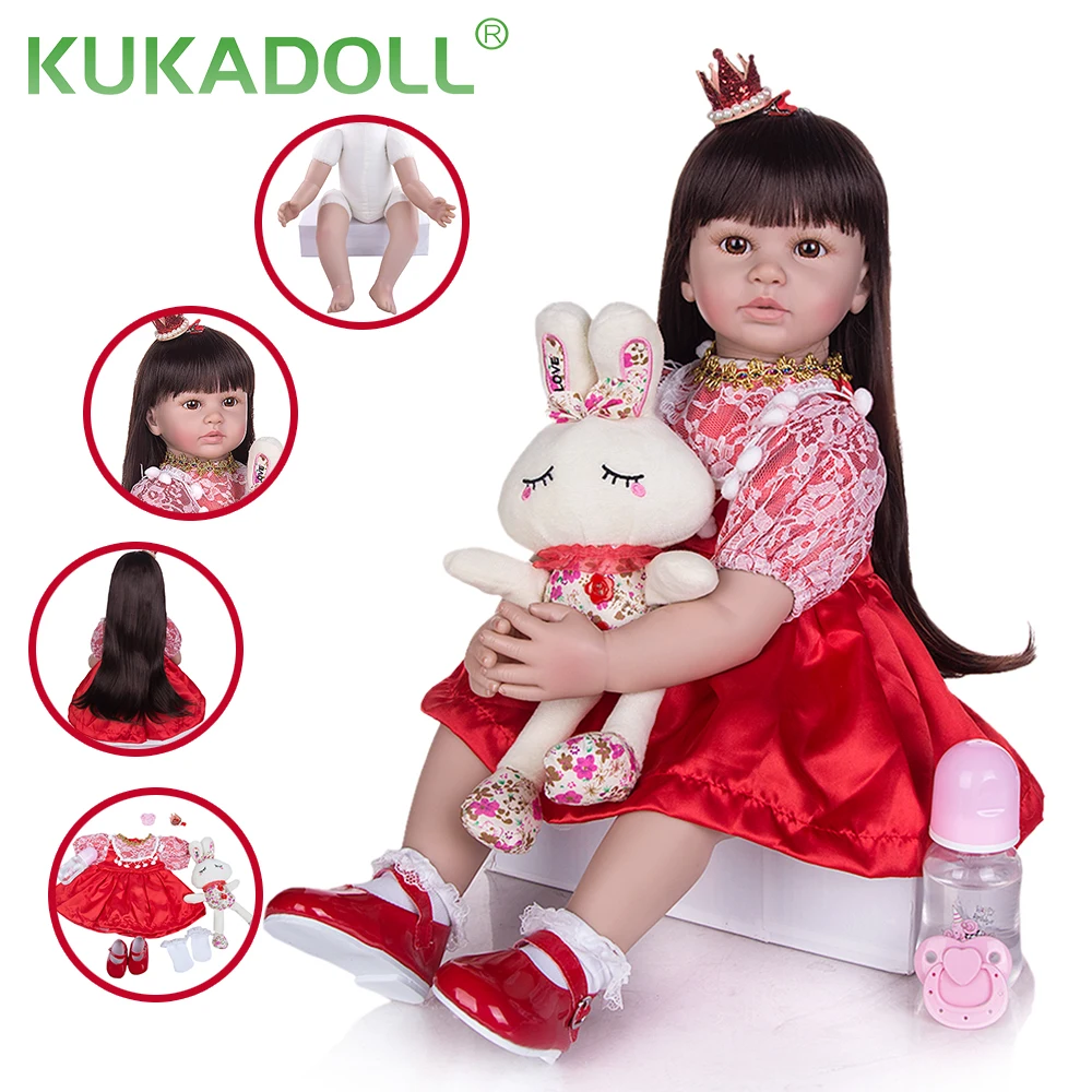 KUKADOLL 24 дюйма 60 см фототкань тело милая кукла новорожденная с черными волосами