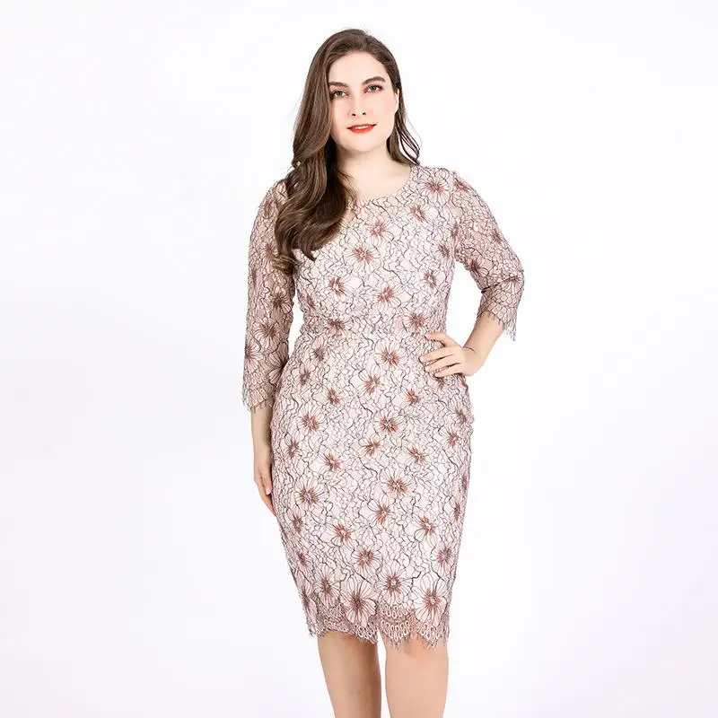 5XL 6XL размера плюс женское цветочное кружевное платье осень 4XL большой размер офисное женское платье элегантное женское облегающее длинное вечерние платья