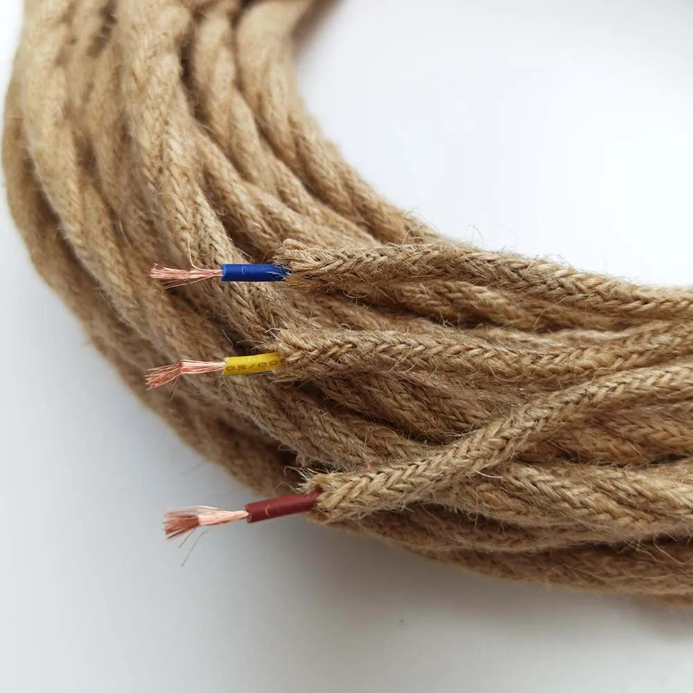 Винтажный веревка из пеньковой веревки плетеный текстильный витой гибкий кабель