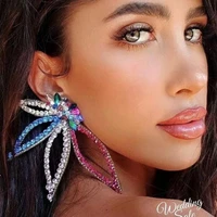 colorful rhinestone flower leaf drop dangle earring statement jewelry for women luxury crystal big stud earrings accessories
