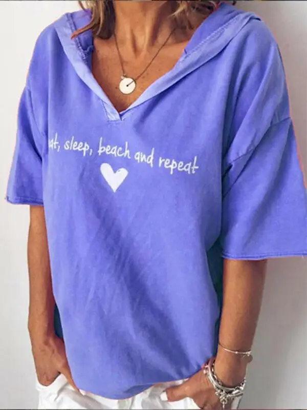 Женская Повседневная Толстовка с коротким рукавом и буквенным принтом