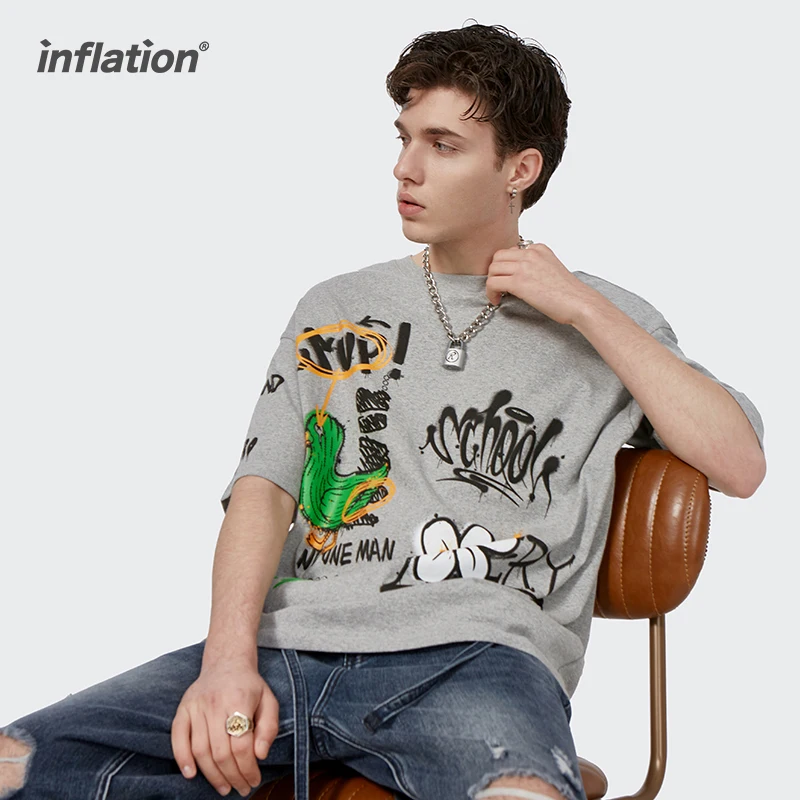 

Футболки для мальчиков INFLATION в стиле High Street футболка с граффити, хип-хоп, летние Забавные футболки, крутая уличная одежда большого размера, ...