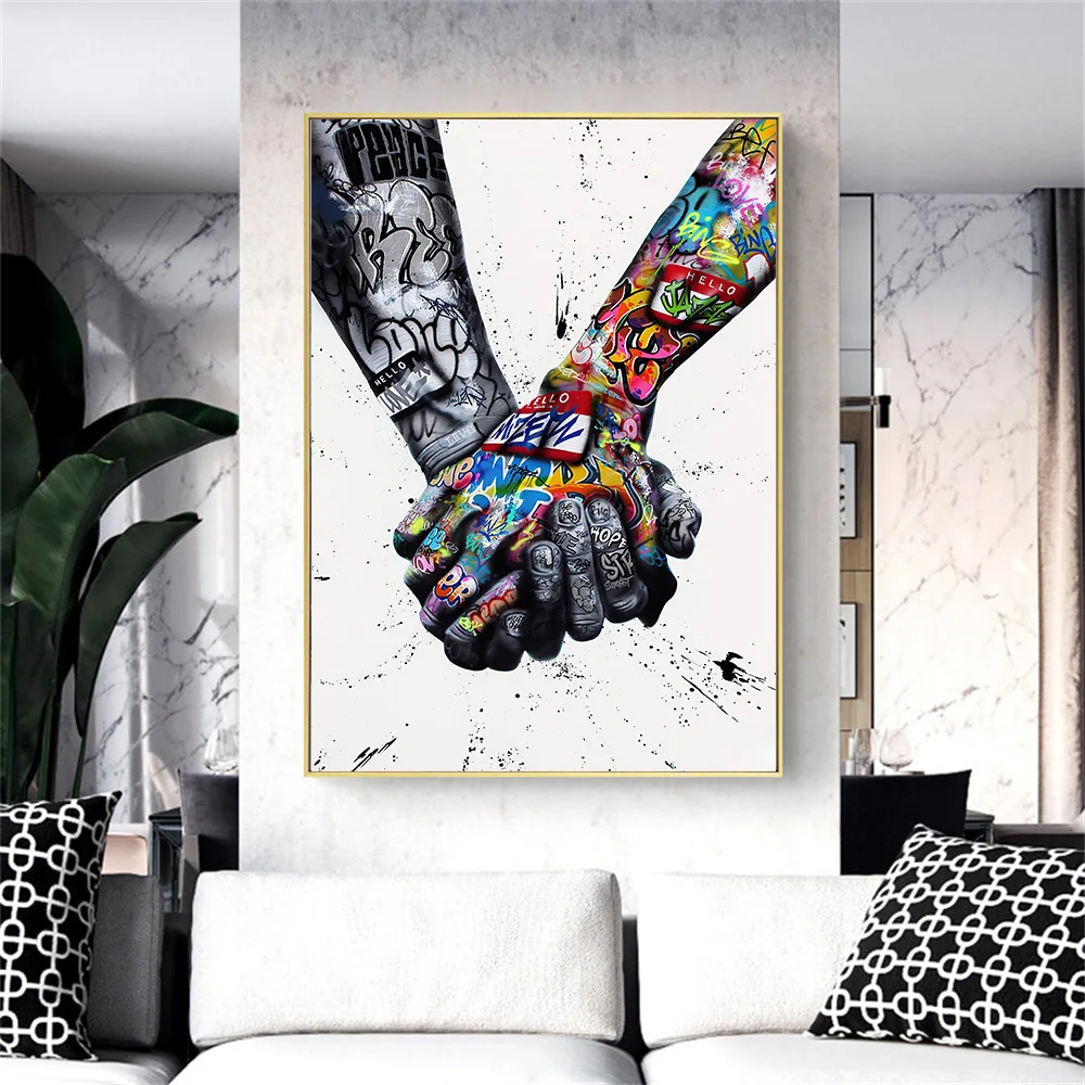 

Graffiti Art Canvas Painting Shake Hands Posters and Prints Canvas Painting Street Wall Art Picture for Living Room Home Decor