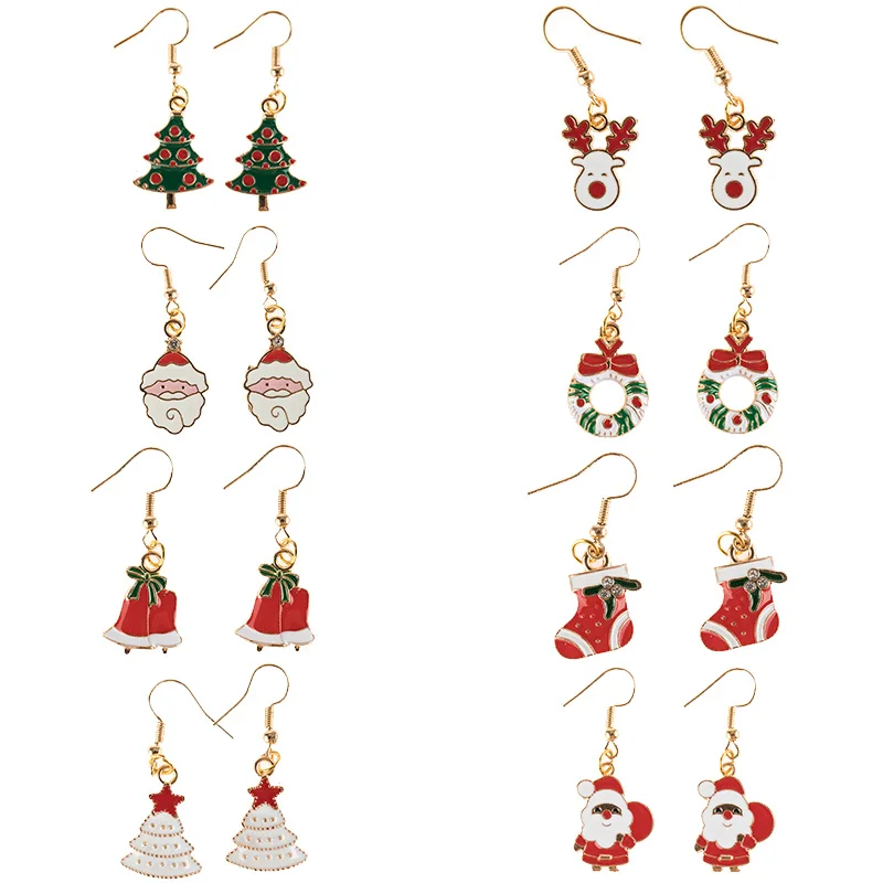 Эмалированные рождественские висячие серьги простые носки Санта-Клауса лось