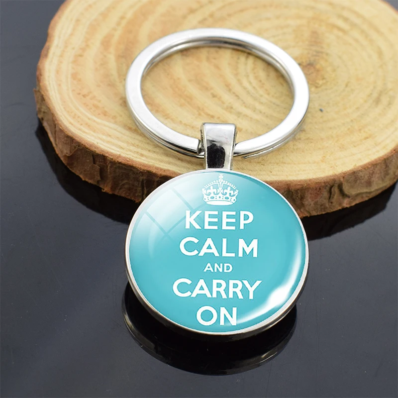 Двухсторонний брелок со стеклянным кабошоном брелки для ключей с надписью Keep Calm