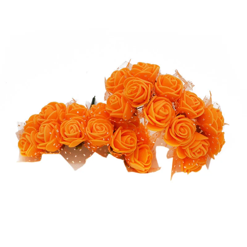 Silk orange 72/144 шт 2 см мини ПЭ пена Роза ручной работы Искусственные цветы Домашнее свадебное украшение автомобиля DIY Скрапбукинг венок искусственный цветок - Цвет: Silk orange