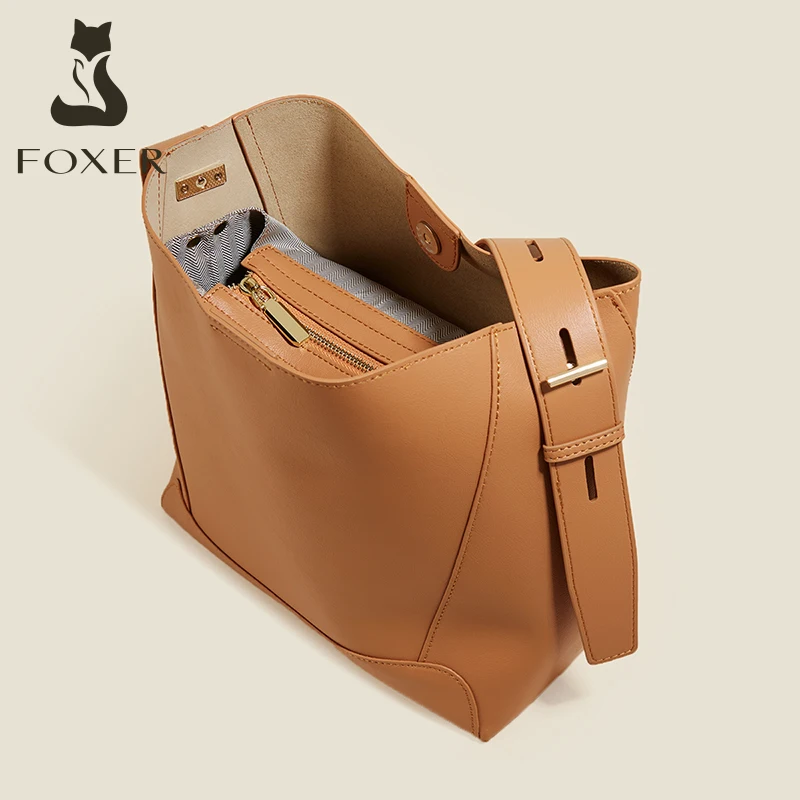 foxer lady fashion retro shoulder bag large capacity messenger bag office women commuter bag split leather wide strap female bag free global shipping
