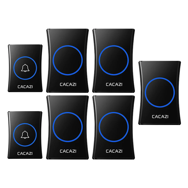 

CACAZI Waterproof Wireless Doorbell 300M Remote 2 Button 5 Receiver US EU UK Plug Smart Home Call Bell Wireless Ringtone 220V