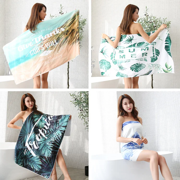 

Tropical Green Leaf Flamingo Beach Towel For Adults Variety Large Bath Towels Seaside Microfiber Big Pool Swimming Bath Skirts