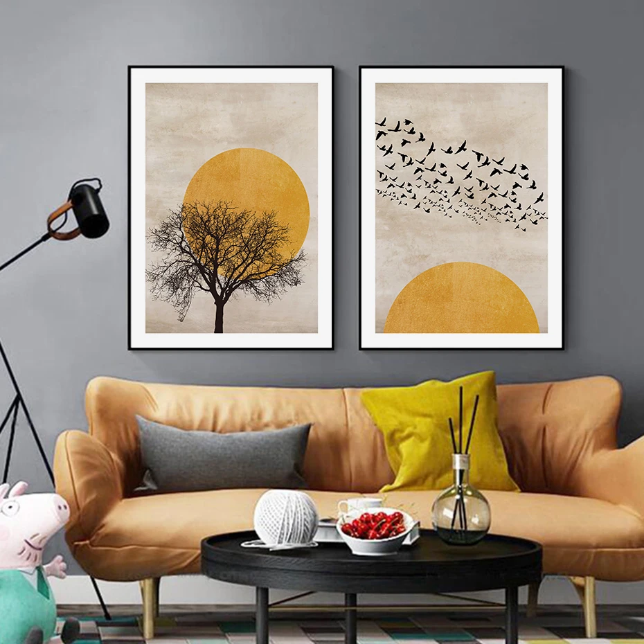 Sun Silhouette Scandinavian Design Burnt Orange Canvas Painting Wall Art Posters and Prints Picture for Living Room Home Decor | Дом и сад