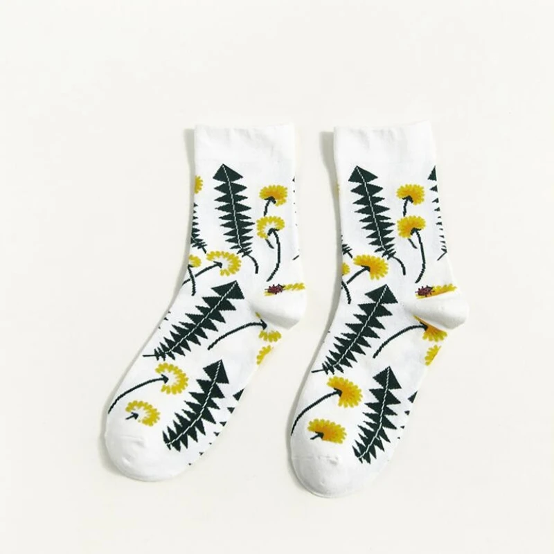 2 шт./1 пара женские носки забавные милые модные яркие Botany листья лотоса цветочные