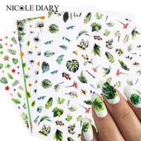 1 sheet 3d nail sticker daisy colorful flower and leaf pattern nail decal stickers tropical beach island style nail art dec