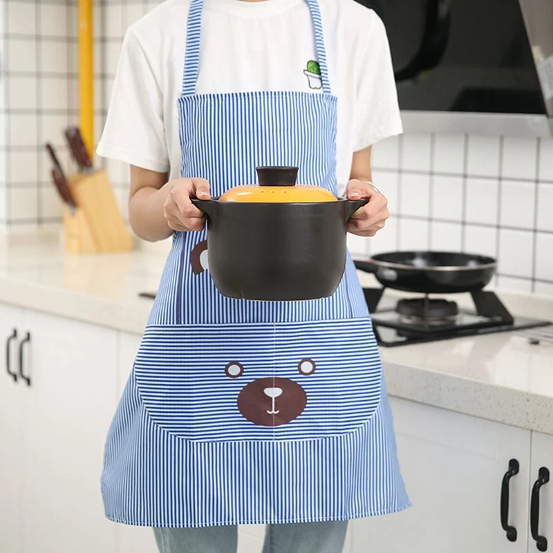 

Kitchen Cute Apron Cartoon Bear Overalls Thick Hanging Neck Apron Printing Antifouling Sleeveless Sling Work Clothes Apron