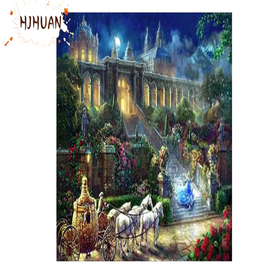 

5D DIY Diamond Painting Castle carriage princes Full Round Rhinestone Diamond Embroidery Cross Stitch Art Mosaic Home Decoration
